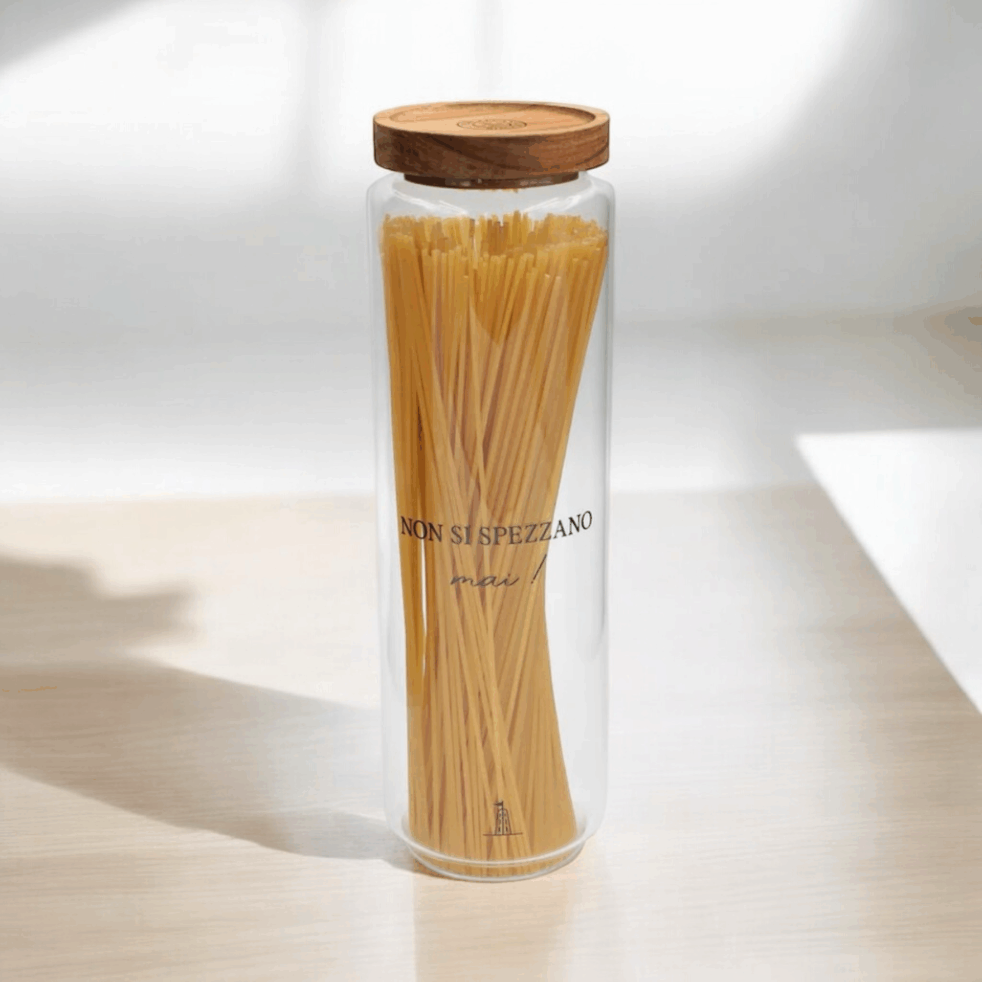PORCELLANA BIANCA - I Garbati Barattolo Spaghetti 1300Ml In Vetro Borosilicato Con Tappo In Legno