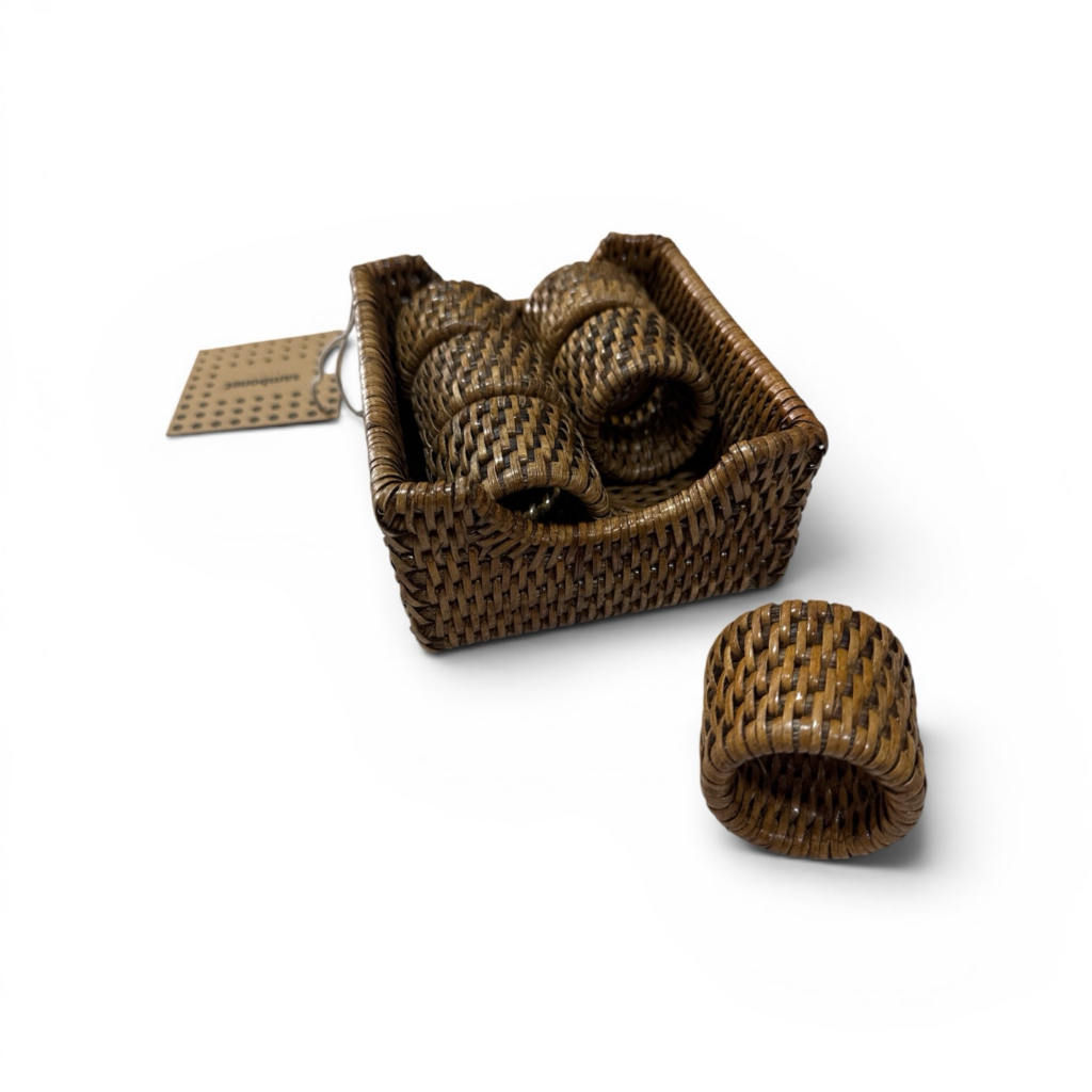Set 6 legatovaglioli con contenitore - Radici Rattan Sambonet